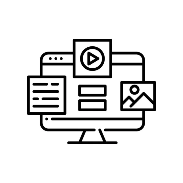 Crear diferentes tipos de contenido multimedia como texto, vídeo e imagen. Pixel perfecto, icono de color de trazo editable — Archivo Imágenes Vectoriales