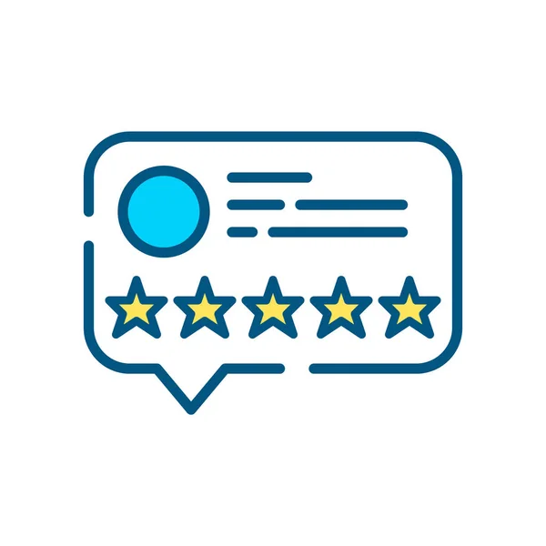 Recensione cliente a cinque stelle. Bolla del discorso di feedback. Icona a colori perfetta, modificabile in pixel — Vettoriale Stock