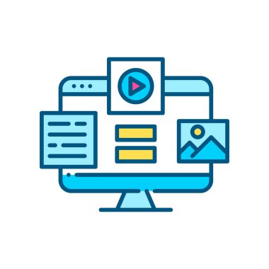 Metin, video ve resim gibi farklı ortam içeriği oluşturuluyor. Piksel mükemmel, düzenlenebilir vuruş renk simgesi