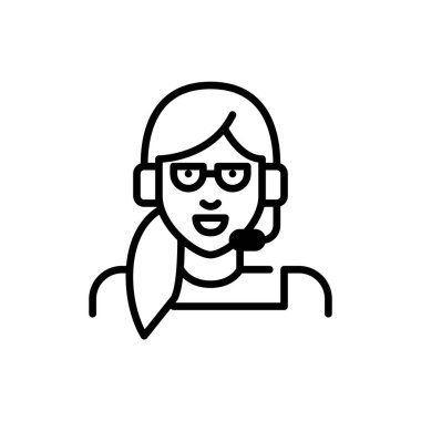 Telepazarlama müdürü olarak çalışan kulaklıklı genç bir kadın. Piksel mükemmel, düzenlenebilir vuruş simgesi