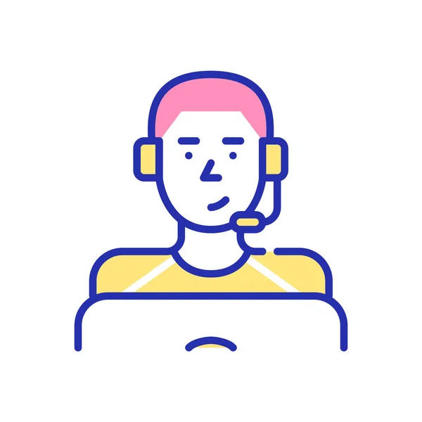 Een jongeman met een headset als callcenter agent. Pixel perfecte, bewerkbare beroerte leuke kleur pictogram Vectorbeelden