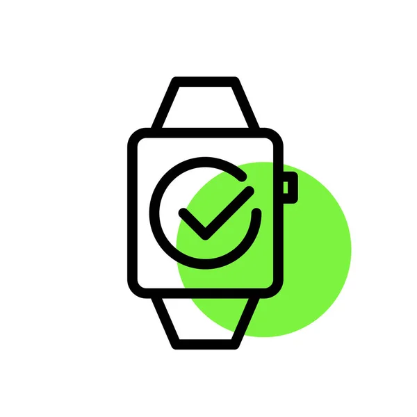 Approved symbol. Checkmark on a smart watch. Pixel perfect, editable stroke color icon — Stock Vector