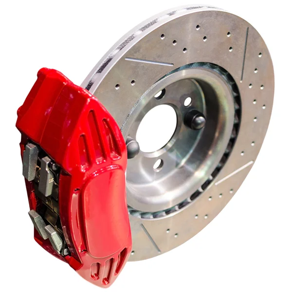 Mechanism of automobile disc brakes: assembled caliper with disk — Stock Photo, Image