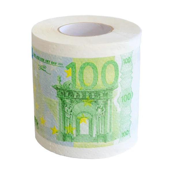 100 Euro banknotes toilet paper roll isolated — Stock Photo, Image