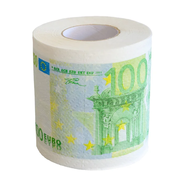 Toilet paper roll of 100 Euro bank notesl isolate — Stock Photo, Image