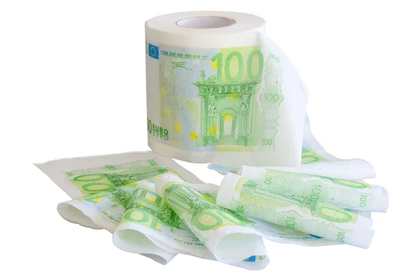 Reeled off toilet paper with 100 Euro banknotes image — Stock Photo, Image