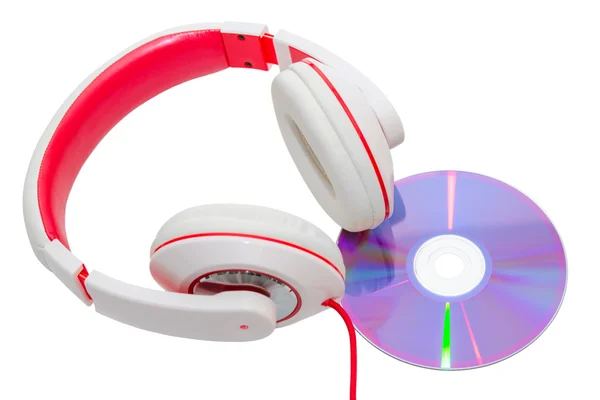 Vivid classic wired headphones and compact disc — Stock Photo, Image