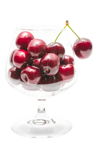 Ripe cherry big berries in wineglass — Stock Photo, Image