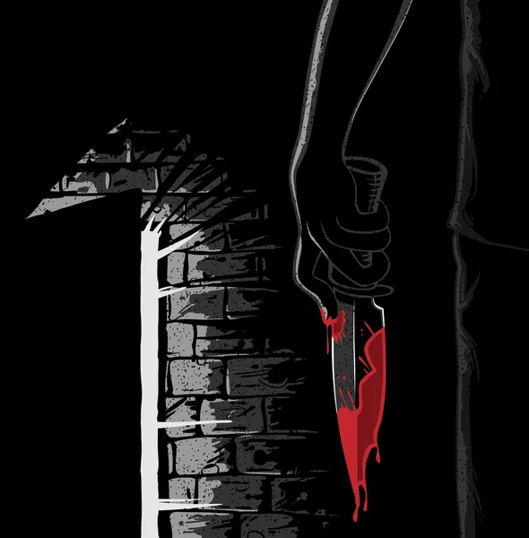 Asesino con un cuchillo ensangrentado en estilo negro — Vector de stock