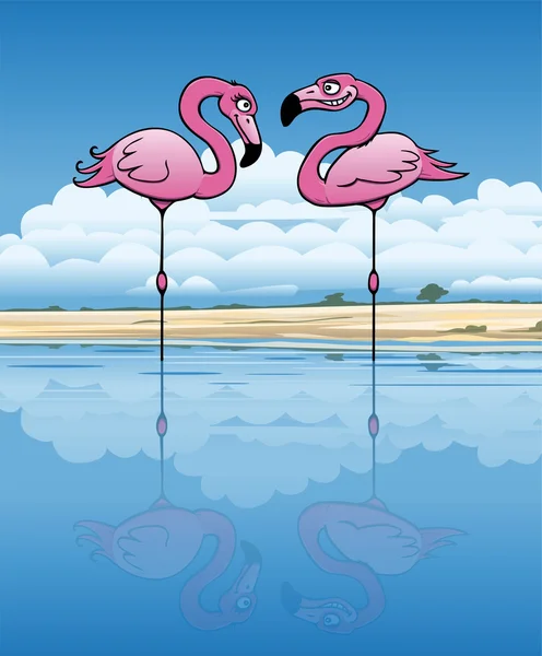 Flirting Flamingos — Stock Vector