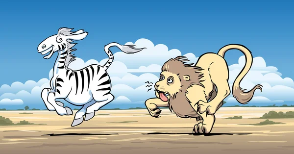 Lew polowanie zebra — Wektor stockowy