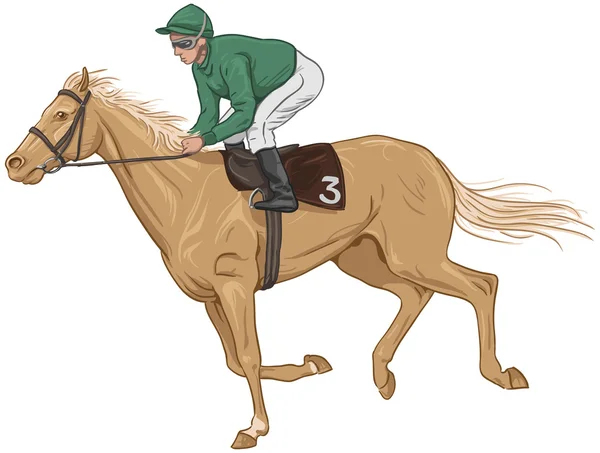 Jockey sur un cheval de course palomino — Image vectorielle