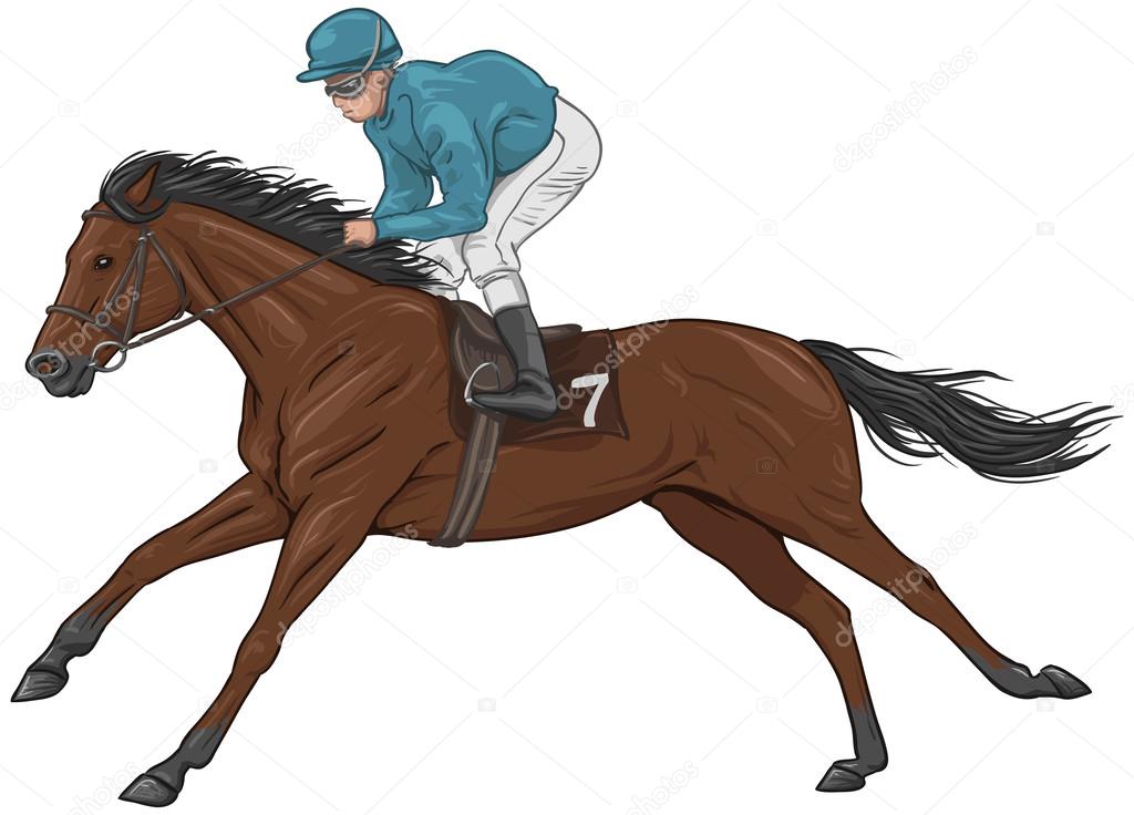 Jockey on a brown racehorse