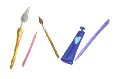 a set of painting tools on a white background 