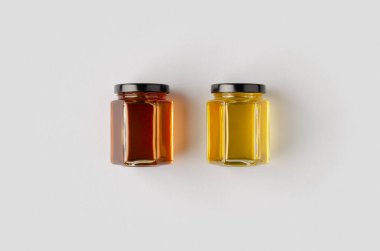 Altıgen bal kavanozları modeli. İki farklı renk..