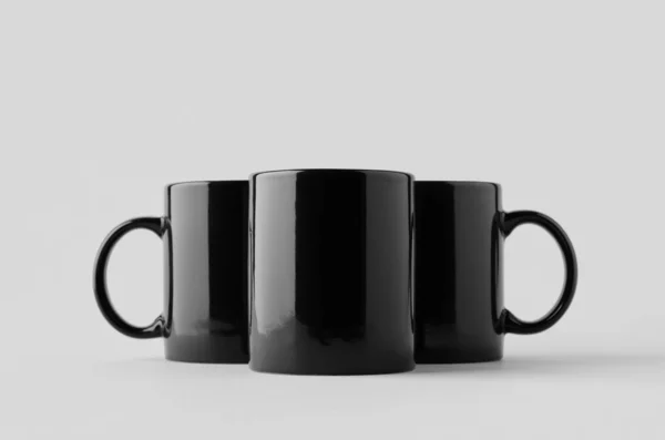 Taza Negra Maqueta Sobre Fondo Gris Sin Costuras —  Fotos de Stock