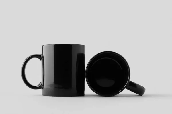 Taza Negra Maqueta Sobre Fondo Gris Sin Costuras — Foto de Stock