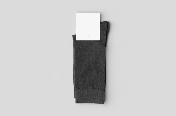 Dunkelgraue Socken Attrappe Mit Leerem Etikett — Stockfoto