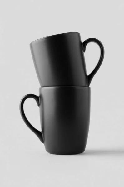 Black Curved Mug Mockup Stacked — Stock Photo, Image