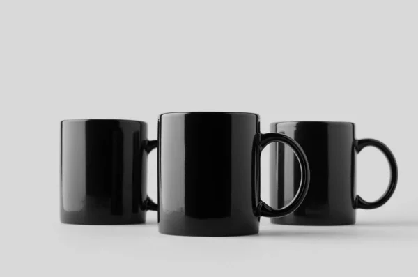 Black Mug Mockup Seamless Grey Background — Stock Photo, Image