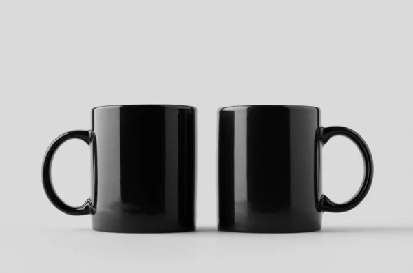 Preto Caneca Mockup Sem Costura Cinza Fundo — Fotografia de Stock