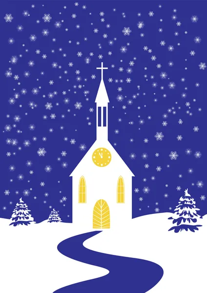 Christmas kerk van besneeuwde landschap — Stockvector