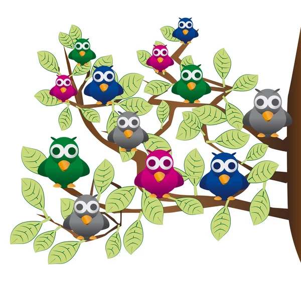 カラフルな鳥のおかしい群れ — ストックベクタ