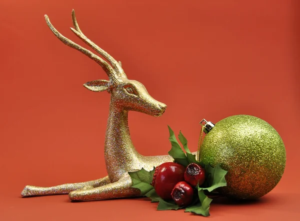 Christmas Reindeer and Ornaments — Stock Photo, Image