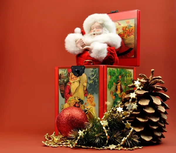 Vintage Santa Christmas Jack na caixa de ornamento — Fotografia de Stock
