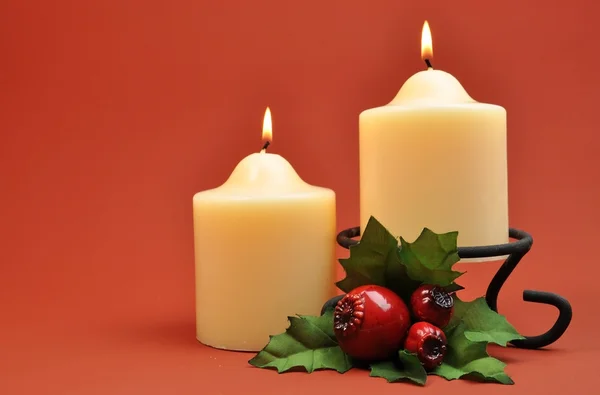 Two White Christmas Candle Decoration — Stock Photo, Image