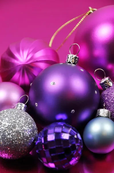 Pink and Purple Christmas Bauble Decorations — Stock Photo, Image
