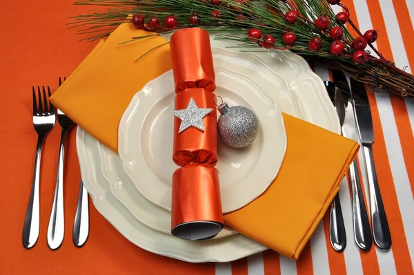 Configuração de mesa de Natal laranja — Fotografia de Stock