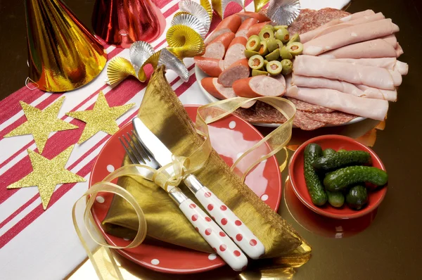 Football celebration party table setting in team colors. — Stock Photo, Image