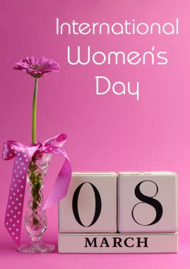 Pink theme calendar date for International Women's Day, with title message clipart