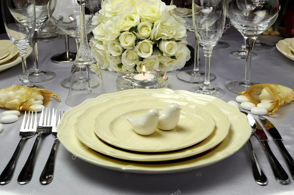Close up of detail on wedding breakfast dining table setting with ... Close up of detail on wedding breakfast dining table setting with ...