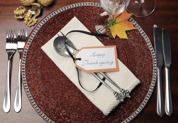 Beautiful Fall Theme Thanksgiving dinner table setting Stock Photo