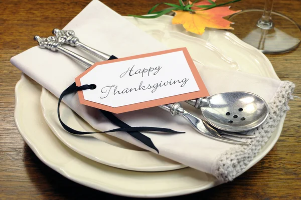 Happy Thanksgiving individual dinner table place setting — Stock Photo, Image