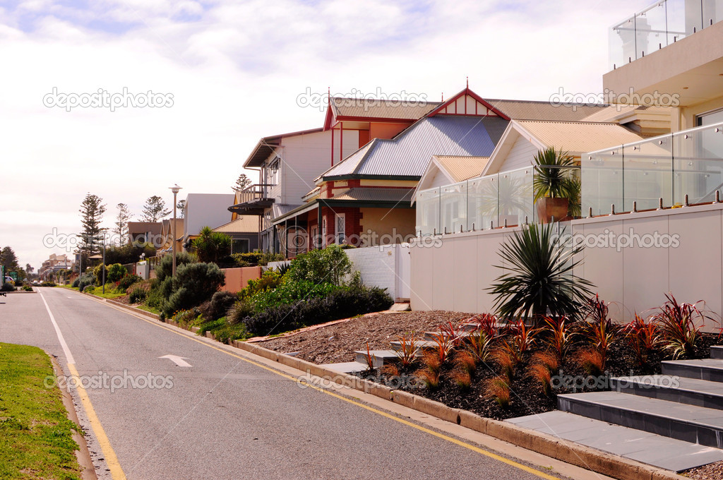 Australian street of homes on esplanade over looking beach