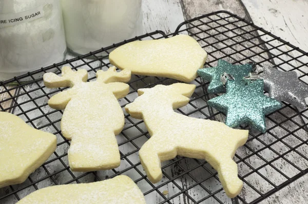 Baking homemade Christmas shortbread cookie biscuits - part of a series — Stock Photo, Image