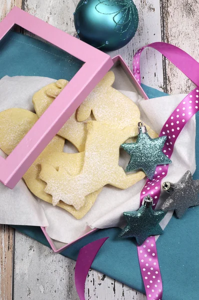 Baking homemade Christmas shortbread cookie biscuits - part of a series — Stock Photo, Image