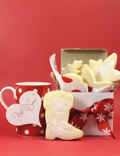 Gift for Santa, Christmas shortbread cookies with coffee or tea cup mug — Stock Photo, Image
