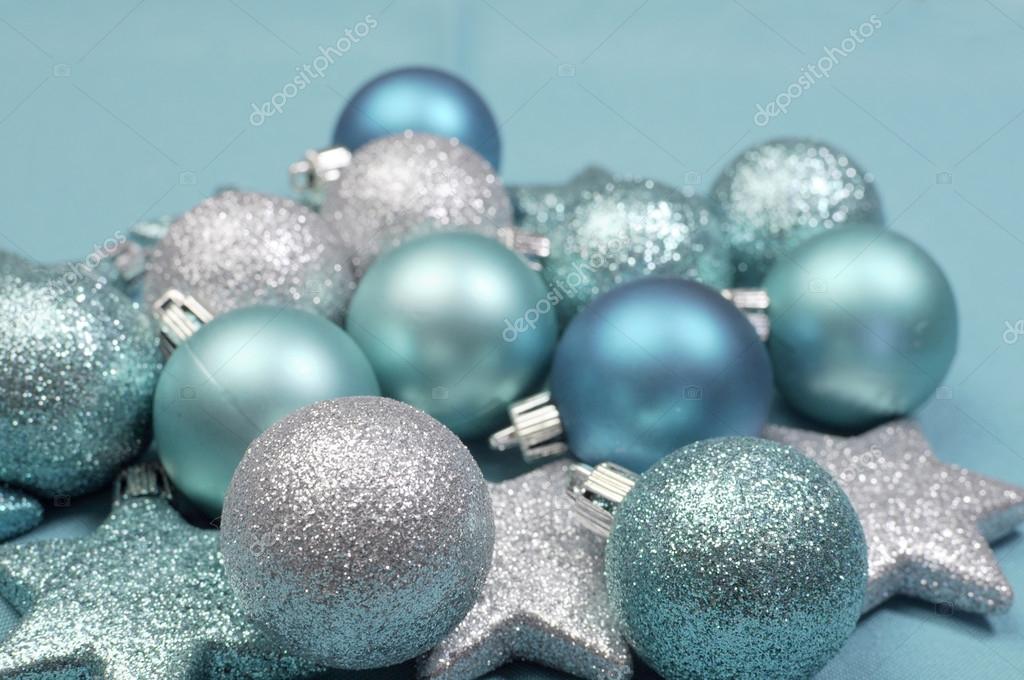 Aqua blue Christmas bauble ornament background — Stock Photo © amarosy