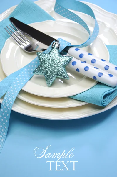 Aqua blue festive dining table place setting — Stock Photo, Image