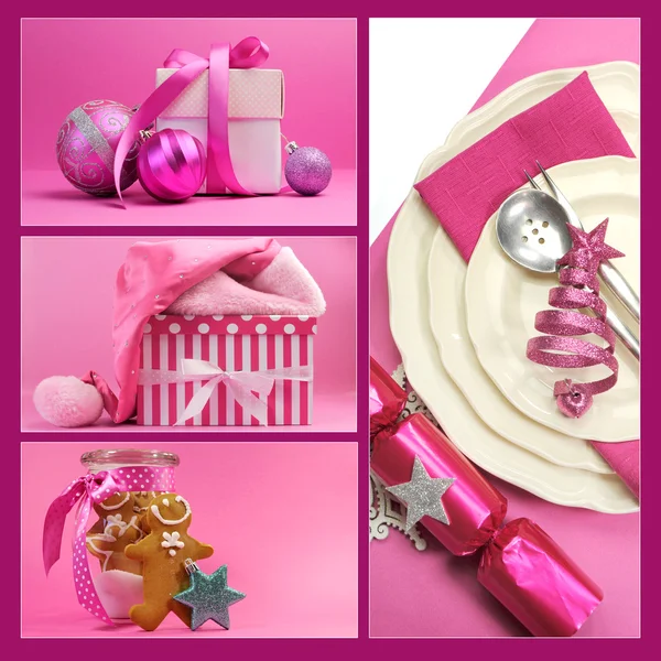 Colagem tema de Natal rosa — Fotografia de Stock