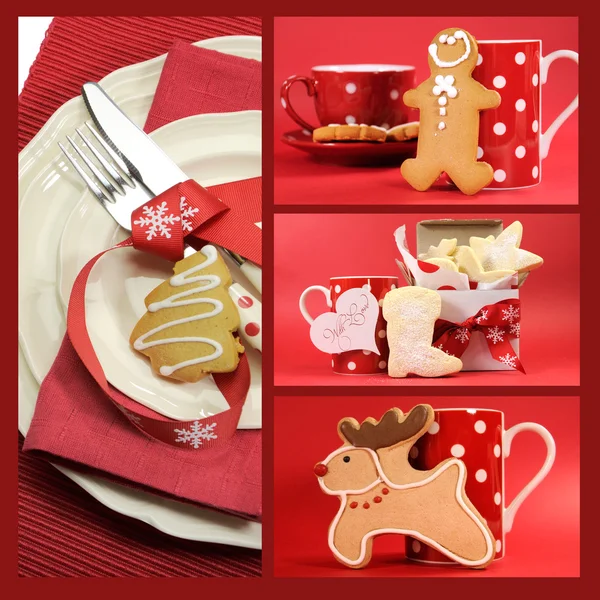 Kırmızı merry christmas kolaj kurabiye ve zencefilli kurabiye — Stok fotoğraf