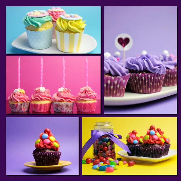 Collage coloré de cupcakes de couleur vive — Photo