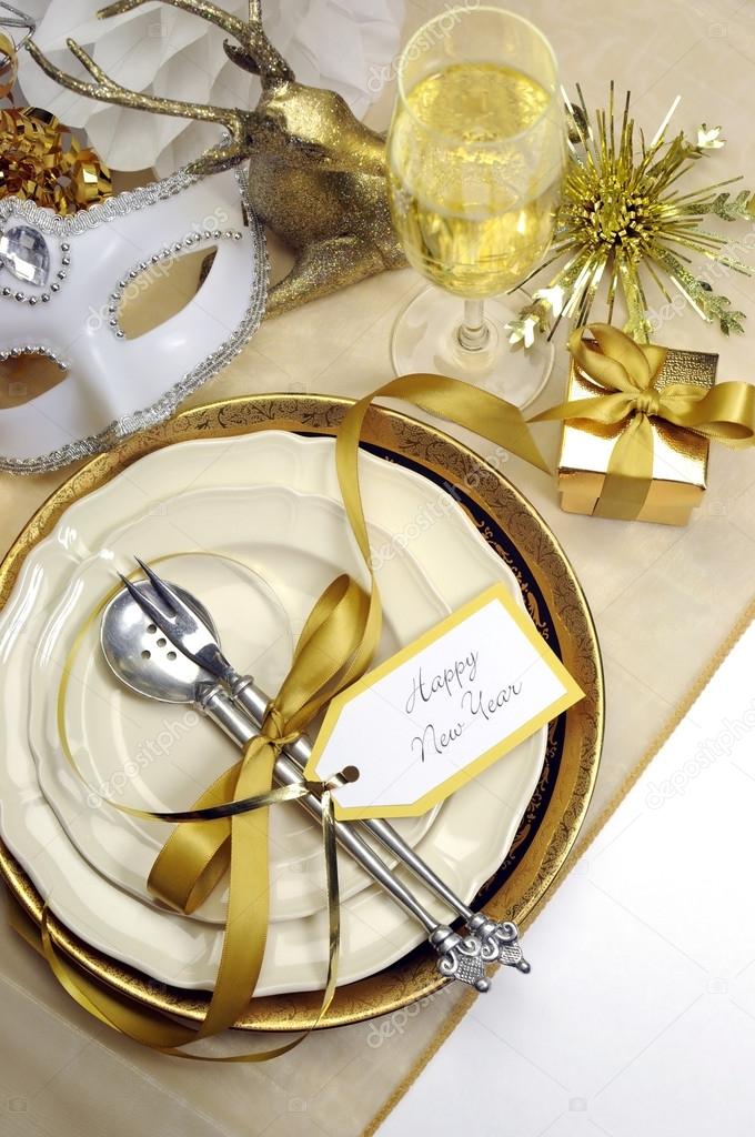 White and gold theme elegant Happy New Year table setting