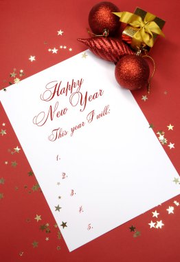 Happy New Year resolutions writing on notepad paper clipart