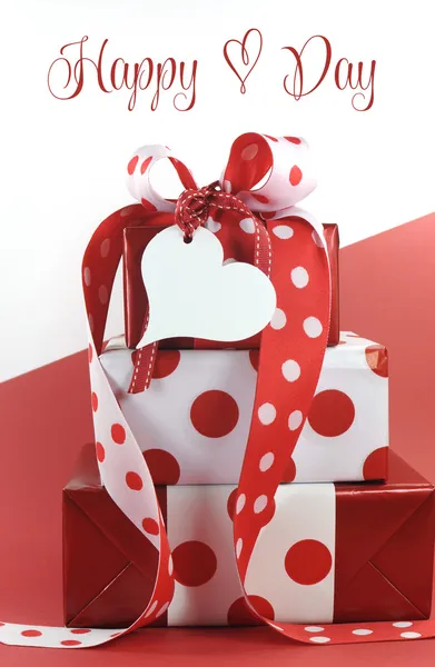 Polka dot decorated red and white Valentine or birthday gifts — Stock Photo, Image