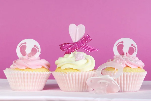 Three pink theme baby girl cupcakes — Stock Photo, Image